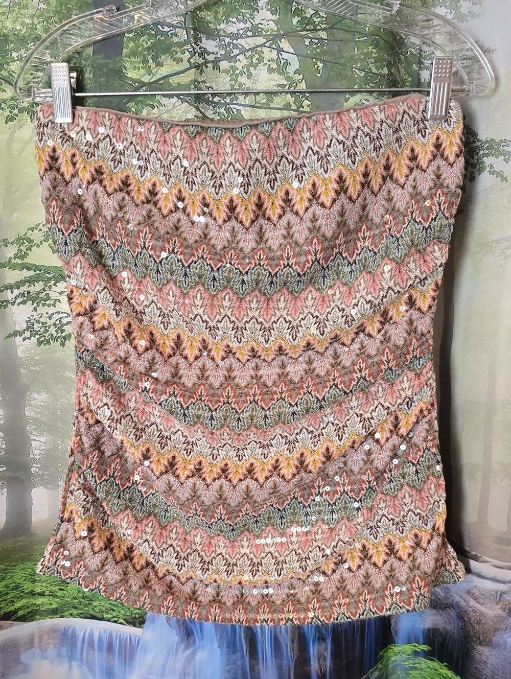 Express Multicolor Strapless Sequin Tube Top - Pink, Green, Yellow, Brown